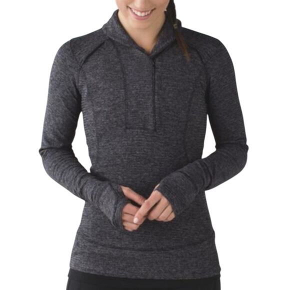 lululemon athletica Tops - Lululemon Think Fast Heathered Herringbone Grey Black Long Sleeve Pullover Sz 4